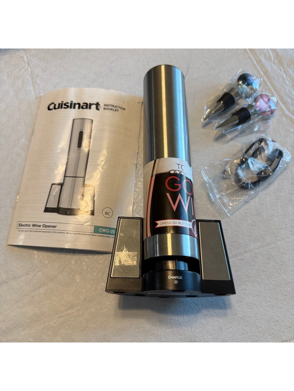 Cuisinart Electric Wine Opener Model CWO-25 with accessories